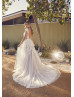 Cap Sleeves Ivory Lace Tulle V Back Floral Wedding Dress